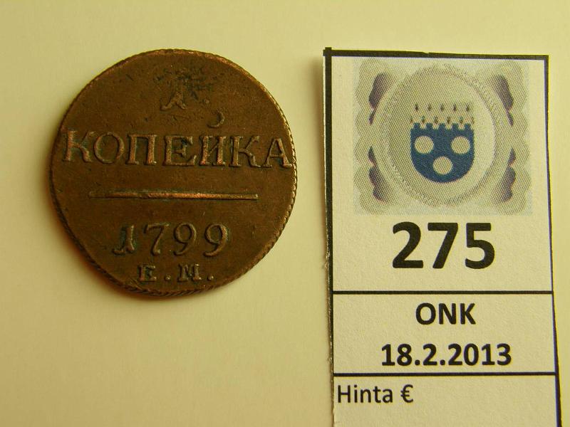 k-0275-a.jpg - Kohde 275, lhthinta: 10 € 1 kop 1799 Bitkin#155 Cu, Paul I, E.M., kunto: 5