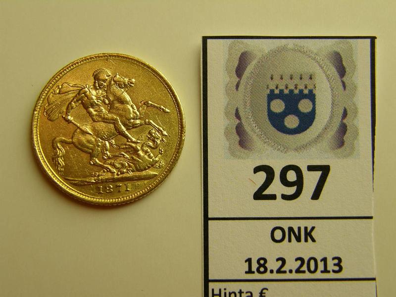 k-0297-a.jpg - Kohde 297, lhthinta: 200 € UK sovereign 1871 KM#752 Au, 7,981 g/917, kunto: 7