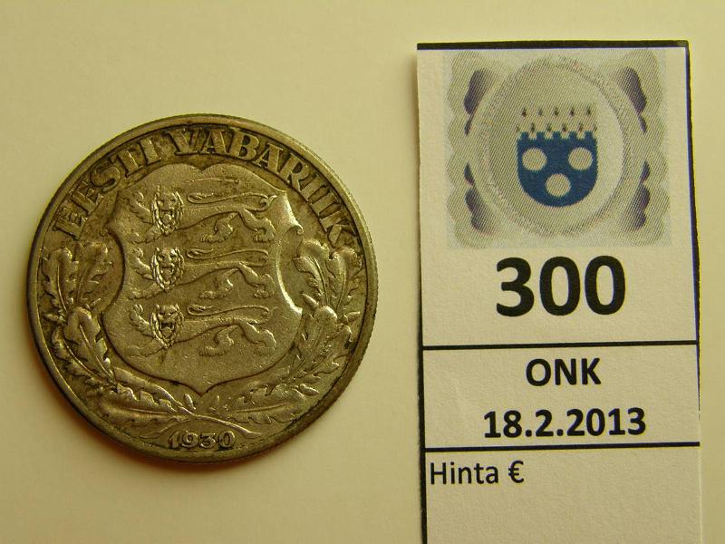 k-0300-a.jpg - Kohde 300, lhthinta: 5 € Eesti 2 kr 1930 KM#20 Ag, 12g/500, Toompean linna, kunto: 6