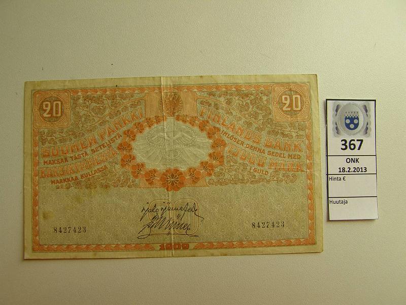 k-0367-a.jpg - Kohde 367, lhthinta: 50 € 20 mk 1909 SNY 156.1 8427423 JR-Ml, tahroja, kunto: 4