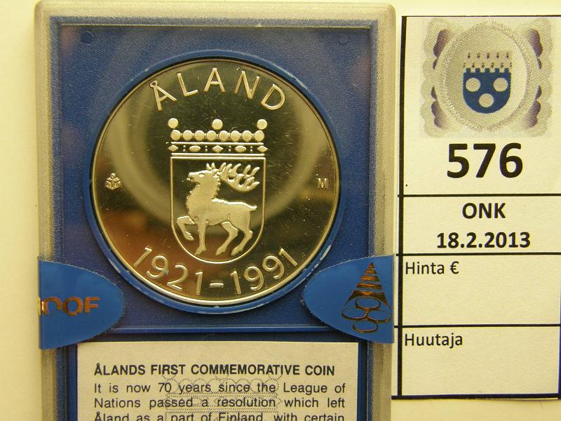 k-0576-a.jpg - Kohde 576, lhthinta: 350 € Ahvenanmaa 100mk 1991 Ag, Proof, ehj kotelo ja sinetit, harvinainen!, kunto: 10