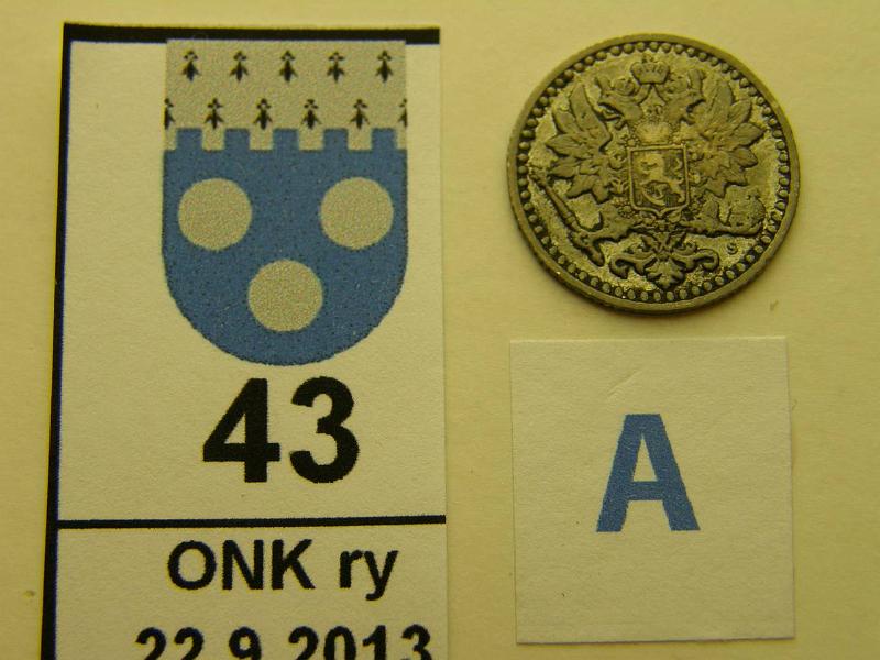 k-0043-a.jpg - Kohde 43 (kuva 1/3), lhthinta: 75 € / myyntihinta: 130 € 25 p 1869 Ag, SNY 269.2.1, oikea kotkankieli nkymttmn ohut. Hyv kansiokappale!, kunto: 5