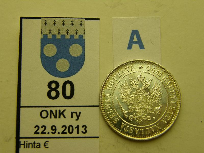 k-0080-a.jpg - Kohde 80 (kuva 1/2), lhthinta: 15 € / myyntihinta: 21 € 1 mk 1915 Ag, loistelias!, kunto: 9