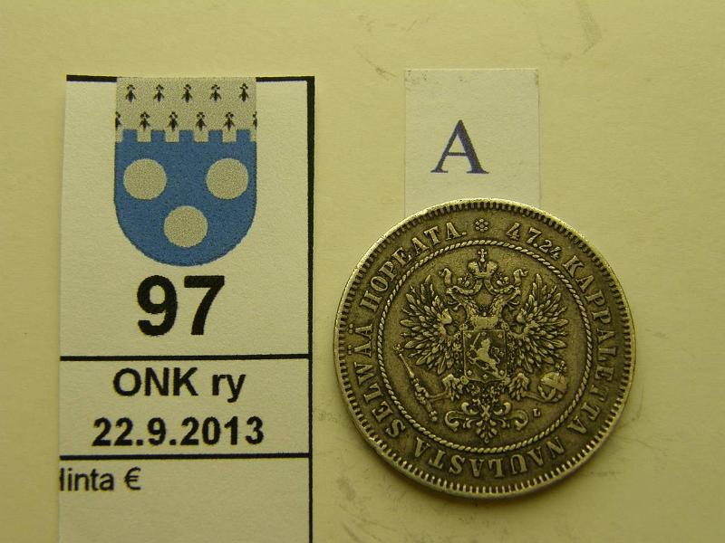 k-0097-a.jpg - Kohde 97 (kuva 1/2), lhthinta: 200 € / myyntihinta: 330 € 2 mk 1905 Ag, eprv, kunto: 5