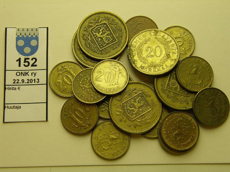 k-0152-a.jpg - Kohde 152, lhthinta: 5 € / myyntihinta: 21 € 20 mk (18) 1934-62 AlBr, 1934-39(6); 1952-62(12), 1954 I (lyhyet oksat), II, kunto: 3-6