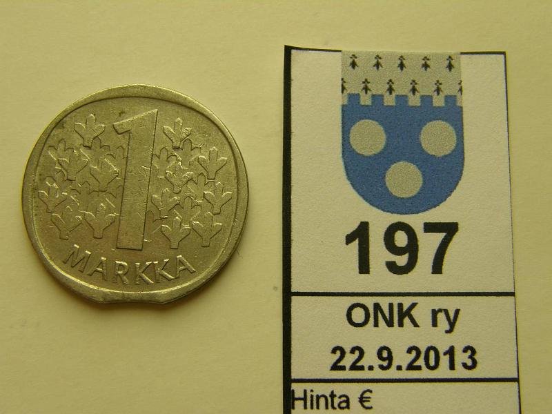 k-0197-a.jpg - Kohde 197, lhthinta: 5 € / myyntihinta: 5 € 1 mk 1972 CuNi, vajaa aihio, kunto: 5