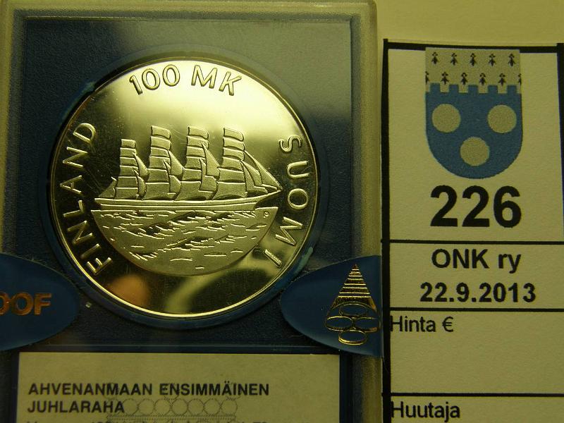 k-0226-a.jpg - Kohde 226, lhthinta: 380 € / myyntihinta: 395 € 100 mk 1991 Ag, proof, Ahvenanmaa, kovamuovikotelo, ehjt sinetit, kunto: 10