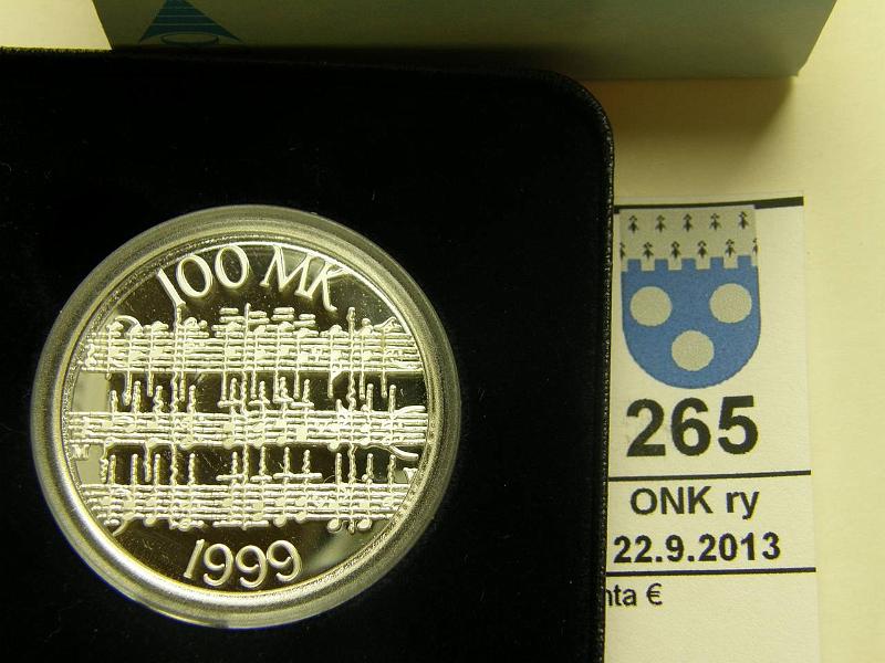 k-0265-a.jpg - Kohde 265, lhthinta: 28 € / myyntihinta: 28 € 100 mk 1999 Ag, proof, Sibelius, kotelo, tod, kunto: 10