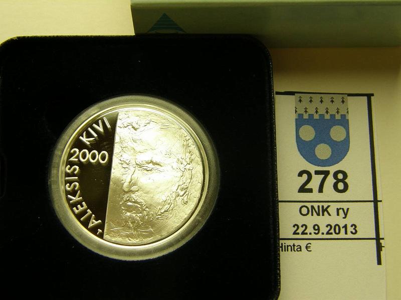 k-0278-a.jpg - Kohde 278, lhthinta: 36 € / myyntihinta: 52 € 100 mk 2000 Ag, proof, Kivi, kotelo, tod, kunto: 10