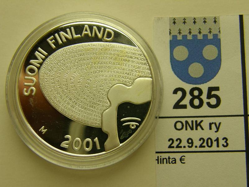 k-0285-a.jpg - Kohde 285, lhthinta: 35 € / myyntihinta: 35 € 100 mk 2001 Ag, proof, Ackt, kapseli, kunto: 10