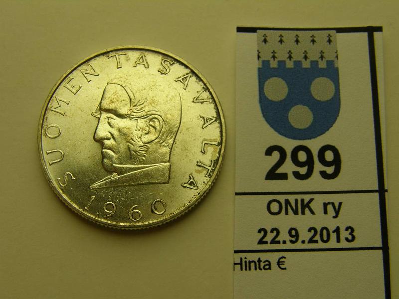 k-0299-a.jpg - Kohde 299, lhthinta: 15 € / myyntihinta: 15 € 1000 mk 1960 Ag, markka 100v, kunto: 8