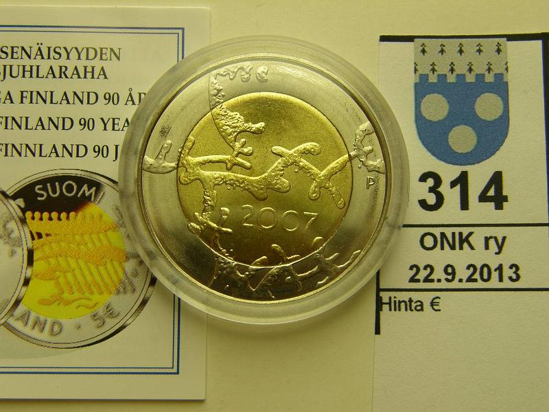 k-0314-a.jpg - Kohde 314, lhthinta: 8 € / myyntihinta: 8 € 5 € 2007 Itsenisyys 90v, kapseli, tod, kunto: 9