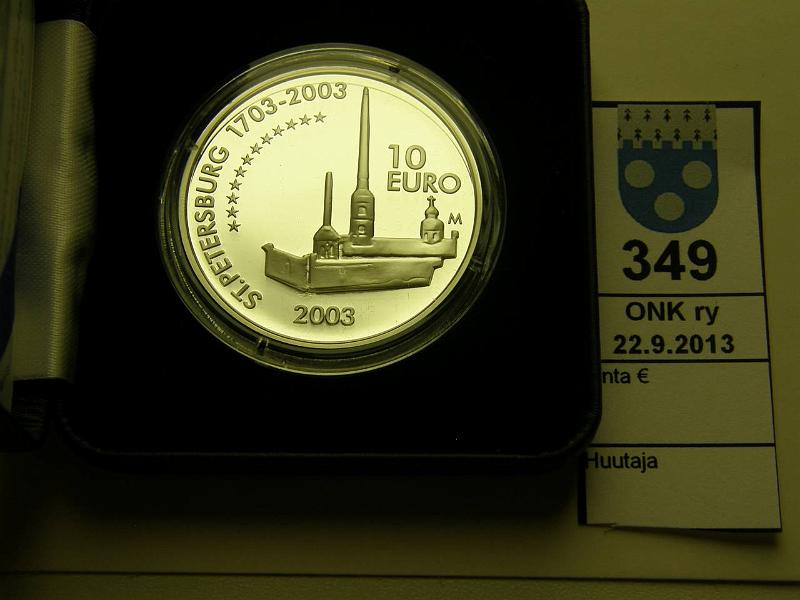 k-0349-a.jpg - Kohde 349, lhthinta: 27 € / myyntihinta: 29 € 10 € 2003 Ag, proof, Mannerheim, kotelo, tod, kunto: 10