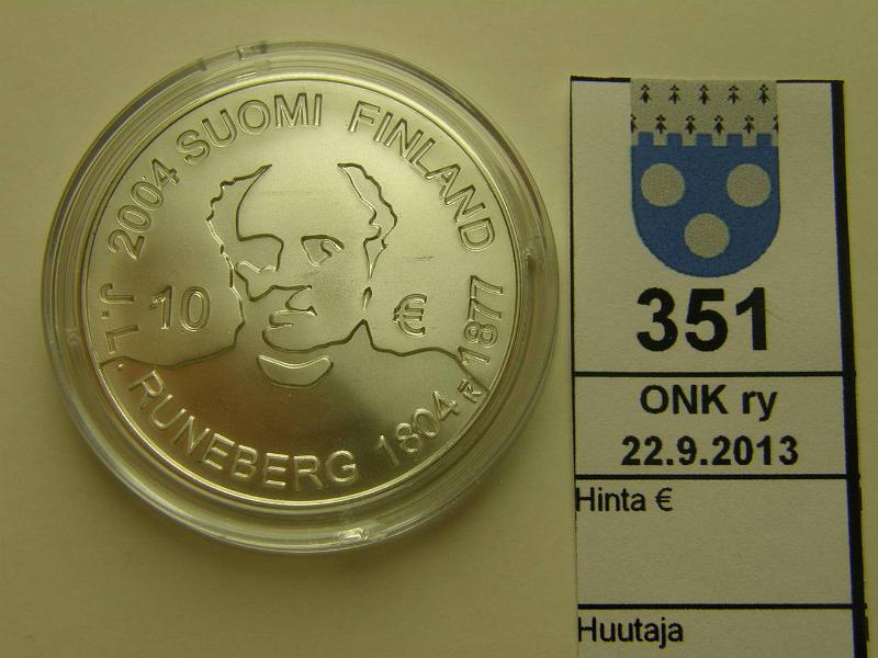 k-0351-a.jpg - Kohde 351, lhthinta: 20 € / myyntihinta: 21 € 10 € 2004 Ag, Runeberg, kapseli, kunto: 10