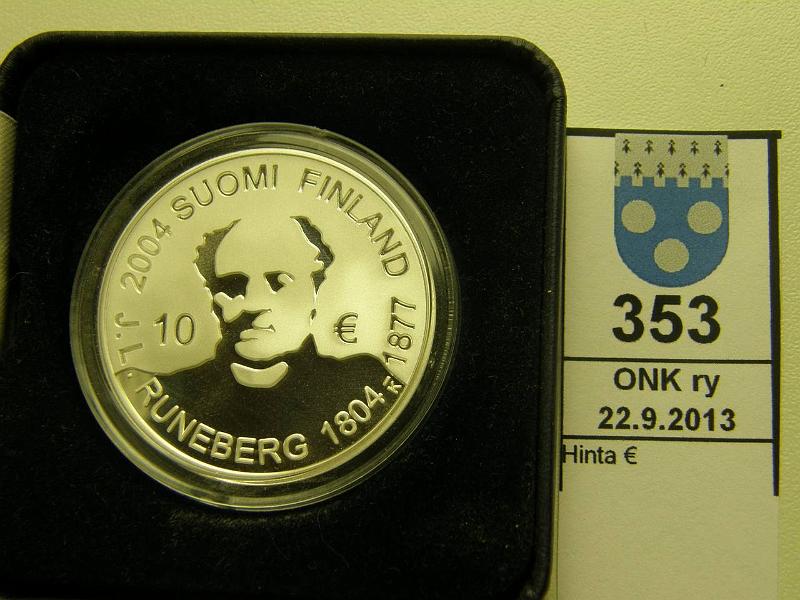 k-0353-a.jpg - Kohde 353, lhthinta: 26 € / myyntihinta: 26 € 10 € 2004 Ag, proof, Runeberg, kotelo, tod, kunto: 10