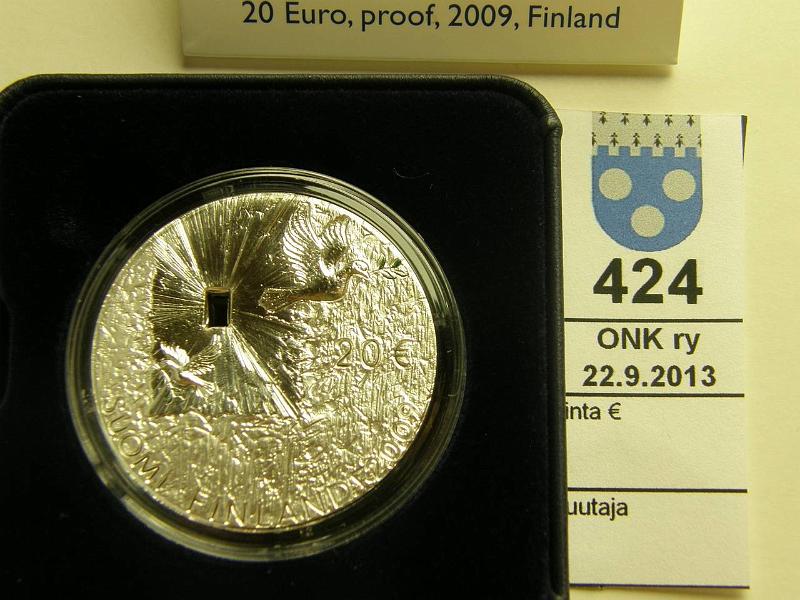 k-0424-a.jpg - Kohde 424, lhthinta: 46 € / myyntihinta: 55 € 20 € 2009 Ag, proof, Rauha ja turvallisuus, kotelo, tod, kunto: 10