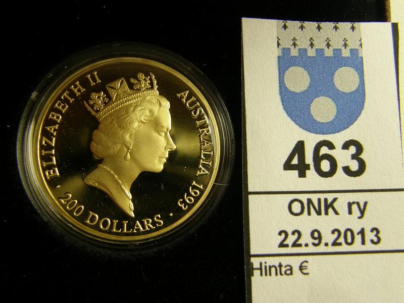 k-0463-a.jpg - Kohde 463, lhthinta: 480 € / myyntihinta: 480 € Australia 200 D 1993 KM#220 Au, proof 16,97 g/917. Olympiasarja. Voimistelu. Nahkakotelo, tod, kunto: 10