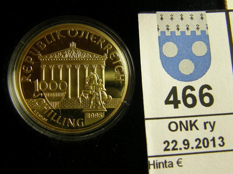 k-0466-a.jpg - Kohde 466, lhthinta: 480 € / myyntihinta: 480 € Itvalta 1000 sch 1995 KM#3028 Au, proof 16,97 g/917. Olympiasarja. Zeus. Nahkakotelo, laatikossa km, tod, kunto: 10