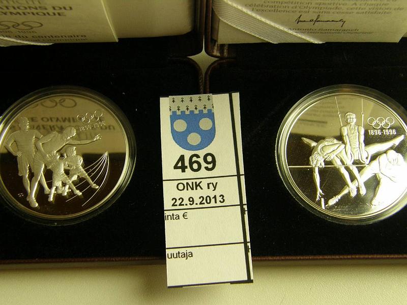 k-0469-a.jpg - Kohde 469, lhthinta: 30 € / myyntihinta: 34 € Kanada 15 D (2) 1992 KM#215, 216 Ag, proof 33,63 g/925. Olympiasarja. Citius Altius Fortius ja Sukupolvien henki. Nahkakotelot, laatikoissa km, tod, kunto: 10