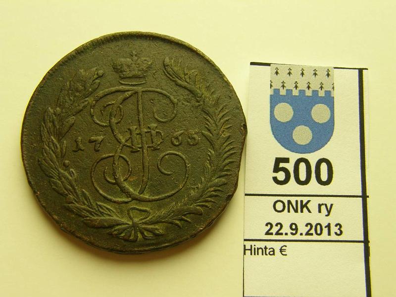 k-0500-a.jpg - Kohde 500, lhthinta: 15 € / myyntihinta: 22 € 5 kop 1765 C#59.3 Cu, MM ij, kunto: 4/5