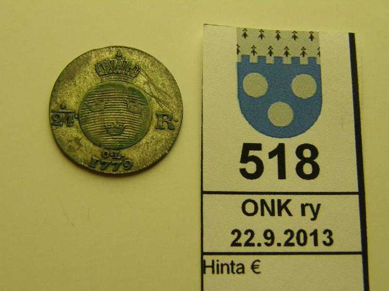 k-0518-a.jpg - Kohde 518, lhthinta: 15 € / myyntihinta: 26 € 1/24 RD 1779 KM#522 Ag, nja, hyv kappale, kunto: 6