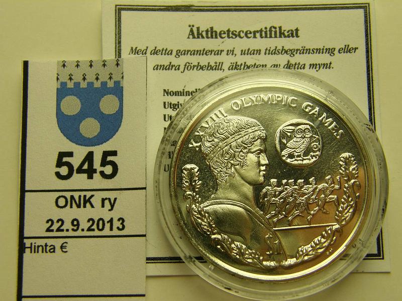 k-0545-a.jpg - Kohde 545, lhthinta: 5 € / myyntihinta: 12 € Neitsytsaaret 1D 2004 CuNi, XXVIII Olympic Games, kapseli, tod (kopio, ruotsiksi), kunto: 9