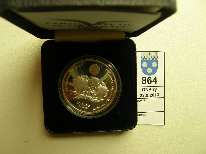 k-0864-a.jpg - Kohde 864, lhthinta: 15 € / myyntihinta: 16 € Turkki 1st World Airgames 1997 Ag proof 27g/925, 10€ kuumailmapallot, kotelo, tod, kunto: 10