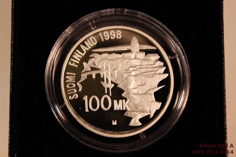 k-0283-a.jpg - Kohde 283, lhthinta: 49 € / myyntihinta: 49 € 100 mk 1998 Ag, Proof, Suomenlinna, kotelo + tod., kunto: 10