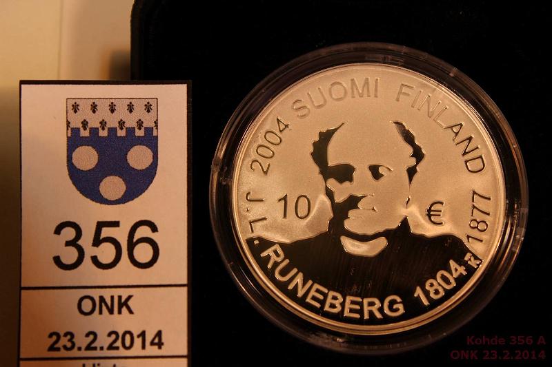 k-0356-a.jpg - Kohde 356, lhthinta: 24 € / myyntihinta: 24 € 10 € 2004 Ag, Proof, Runeberg, kotelo + tod., kunto: 10