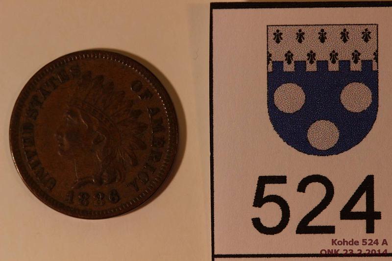 k-0524-a.jpg - Kohde 524 (kuva 1/2), lhthinta: 5 € USA 1c 1886 KM#90a Cu, kunto: 5