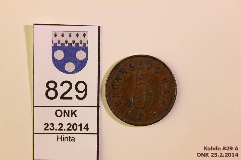 k-0829-a.jpg - Kohde 829, lhthinta: 15 € / myyntihinta: 15 € 5 p Yksipuolinen poletti, Brunnshus R.A.B ja 5 p, kunto: 5