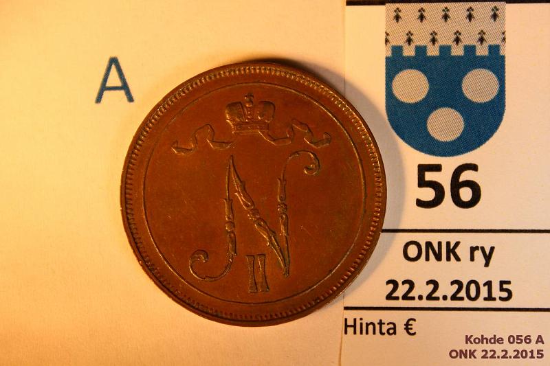 k-0056-a.jpg - Kohde 56 (kuva 1/2), lhthinta: 15 € / myyntihinta: 15 € 10 p 1907 lhes kulumaton raha, tumma patina, kunto: 6/7