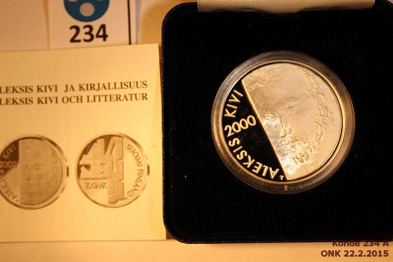 k-0234-a.jpg - Kohde 234, lhthinta: 25 € / myyntihinta: 42 € 100 mk 2000 Ag, Proof, Kivi, kotelo, tod., kunto: 10