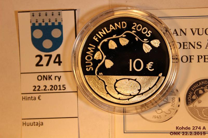 k-0274-a.jpg - Kohde 274, lhthinta: 15 € / myyntihinta: 15 € 10 € 2005 Ag, Proof, Rauhan 60 v, kapseli, tod., kunto: 10