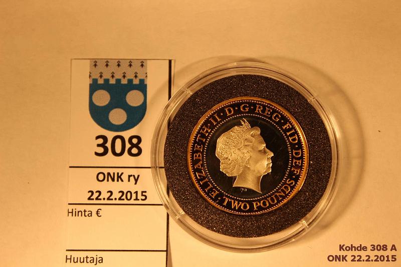 k-0308-a.jpg - Kohde 308, lhthinta: 15 € / myyntihinta: 15 € UK 2  Peking-Lontoo KM#1106 Ag, 12g/925, Proof, kultaus, kapseli, tod., kunto: 10