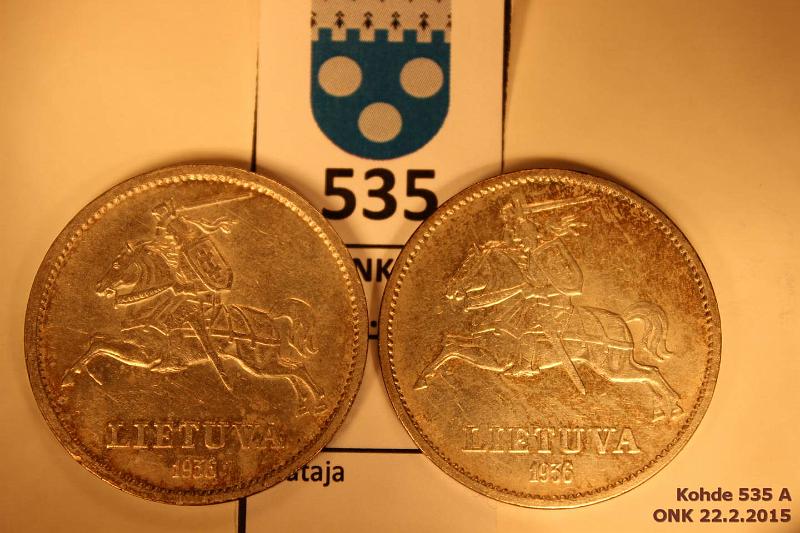 k-0535-a.jpg - Kohde 535, lhthinta: 20 € / myyntihinta: 20 € Liettua 10 litai (2) 1936 KM#83 Ag 2 x 18g/750, reuna: Vienybeje Tautos Jega, kunto: 5,6