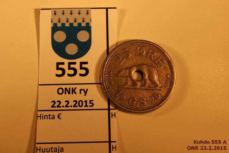 k-0555-a.jpg - Kohde 555, lhthinta: 45 € / myyntihinta: 45 € Grnlanti 25 re 1926 KM#6 CuNi, reik, kunto: 5