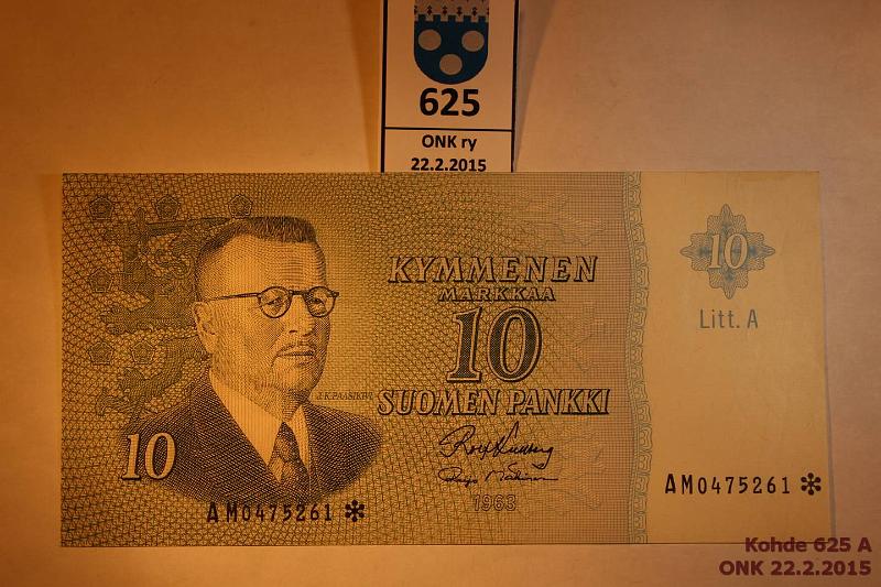 k-0625-a.jpg - Kohde 625, lhthinta: 10 € / myyntihinta: 14 € 10 mk 1963 LA AM* SNY 146.7 AM0475261* KU I-M1, vl I, korvaava, kunto: 5