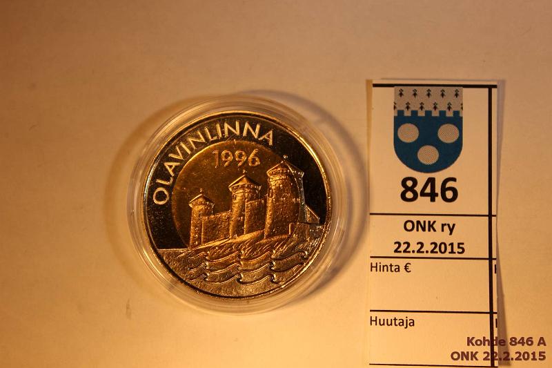 k-0846-a.jpg - Kohde 846, lhthinta: 10 € / myyntihinta: 12 € Olavinlinna 1996 5 euro Suomi Finland. 2-metallimitali, kapseli, kunto: 9