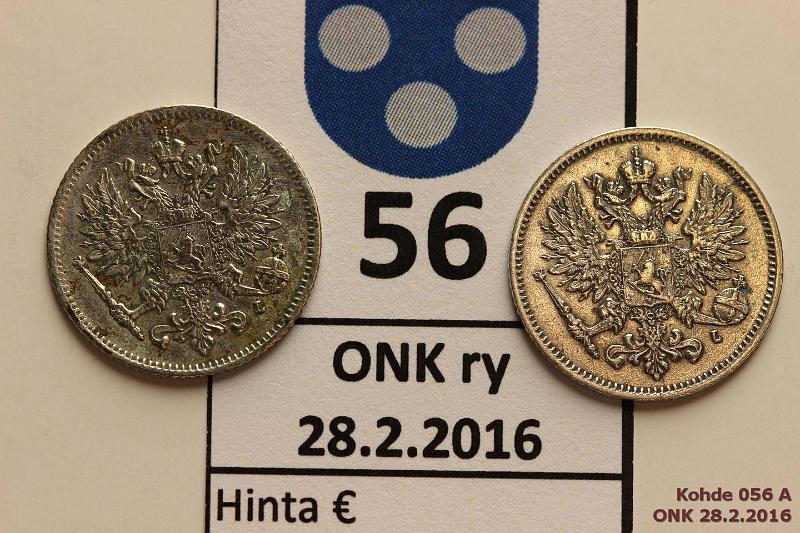 k-0056-a.jpg - Kohde 56 (kuva 1/2), lhthinta: 10 € / myyntihinta: 29 € 25 p 1906, -07 Ag, 1906 lpuhd, 1907 lpuhd, etupuoli kaunis, takana prvja, hom, kunto: 7, 8