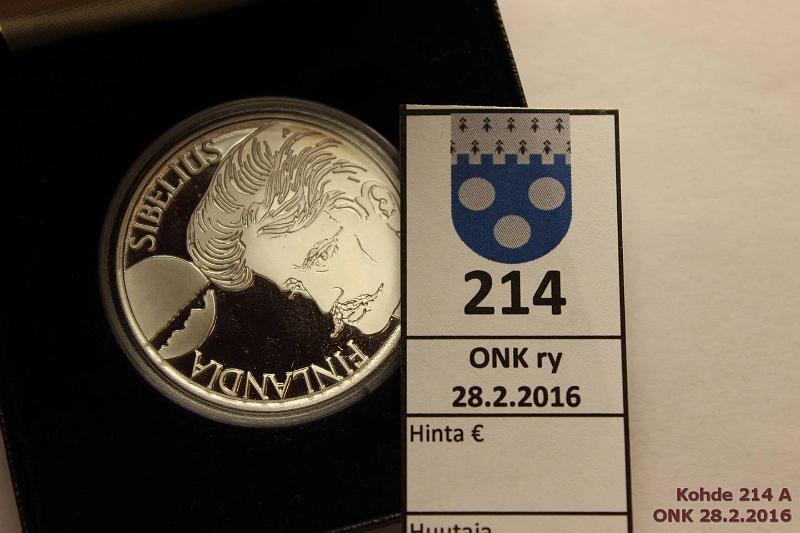 k-0214-a.jpg - Kohde 214, lhthinta: 15 € / myyntihinta: 23 € 100 mk 1999 Ag, proof, Sibelius, kotelo, tod, kunto: 10