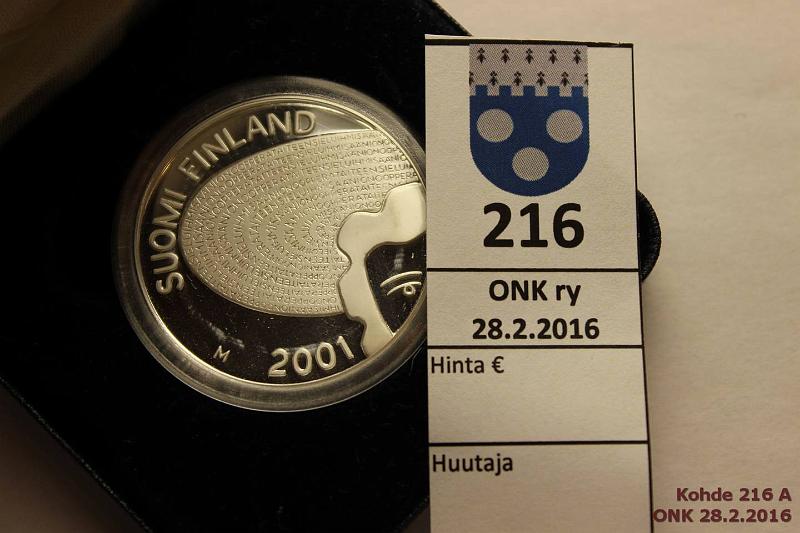 k-0216-a.jpg - Kohde 216, lhthinta: 15 € / myyntihinta: 18 € 100 mk 2001 Ag, proof, Acte, kotelo, kunto: 10