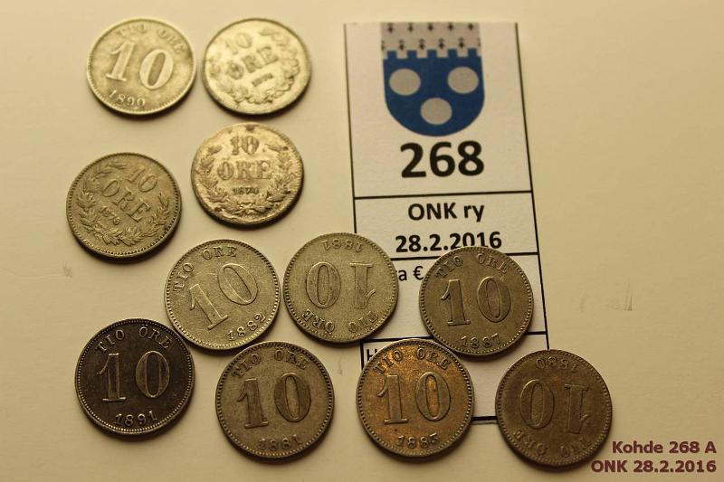 k-0268-a.jpg - Kohde 268, lhthinta: 30 € / myyntihinta: 62 € 10 re (11) 1874-91 Ag, 1874, 75, 76, 80, 81(2), 82, 83, 87, 90, 91, kunto: 3-6