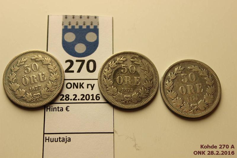 k-0270-a.jpg - Kohde 270, lhthinta: 10 € / myyntihinta: 26 € 50 re (3) 1875-78 Ag, 1875, 77, 78, kunto: 3-4