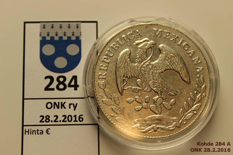 k-0284-a.jpg - Kohde 284 (kuva 1/2), lhthinta: 12 € / myyntihinta: 15 € Meksiko 8 real 1886 KM#377 Ag, 27g/900, puhd, kapseli rikki, kunto: 6