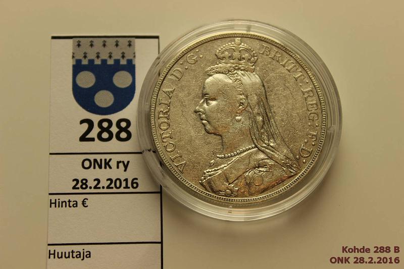 k-0288-b.jpg - Kohde 288 (kuva 2/2), lhthinta: 12 € / myyntihinta: 29 € UK 1 crown 1889 KM#765 Ag, 28,3g/925, Victoria, puhd, kapseli, kunto: 6