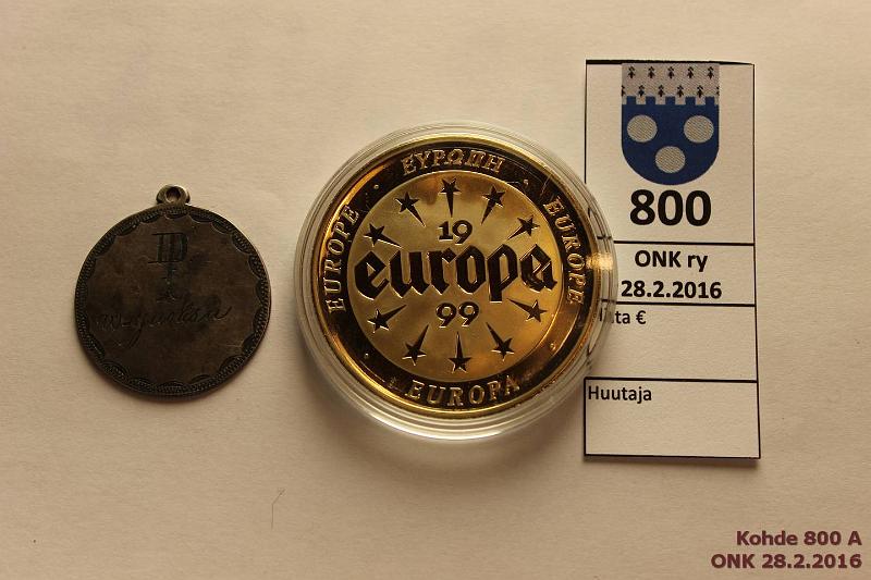 k-0800-a.jpg - Kohde 800, lhthinta: 5 € / myyntihinta: 5 € Palkinto ja Europa-mitalit 1999, ? (2) CuNi / Ag, proof laatuinen Europa-mitali, kapseli, tod. WPK 1p W-juoksu, 7g, hopeaa, kunto: 10, 6