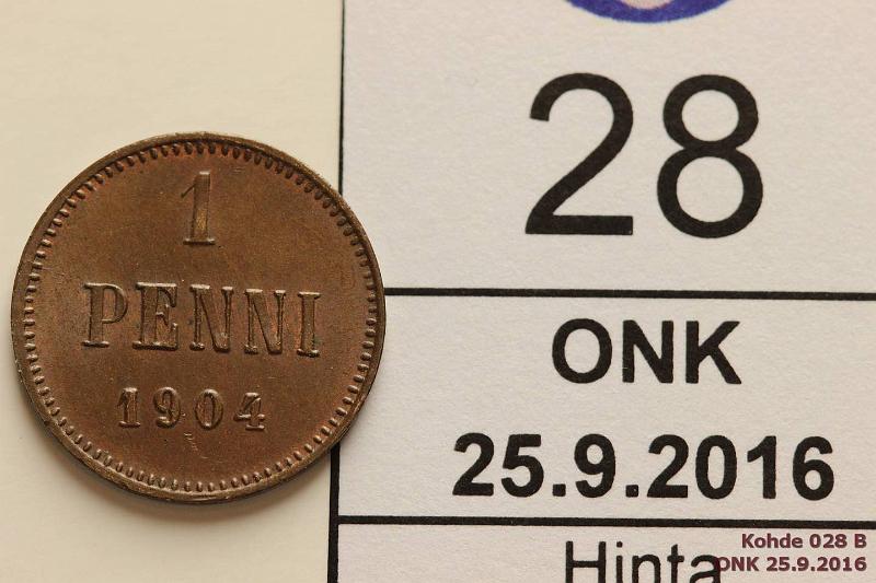 k-0028-b.jpg - Kohde 28 (kuva 2/2), lhthinta: 8 € / myyntihinta: 15 € 1 p 1904 Tumma, aavistus leimakiiltoa, kunto: 7