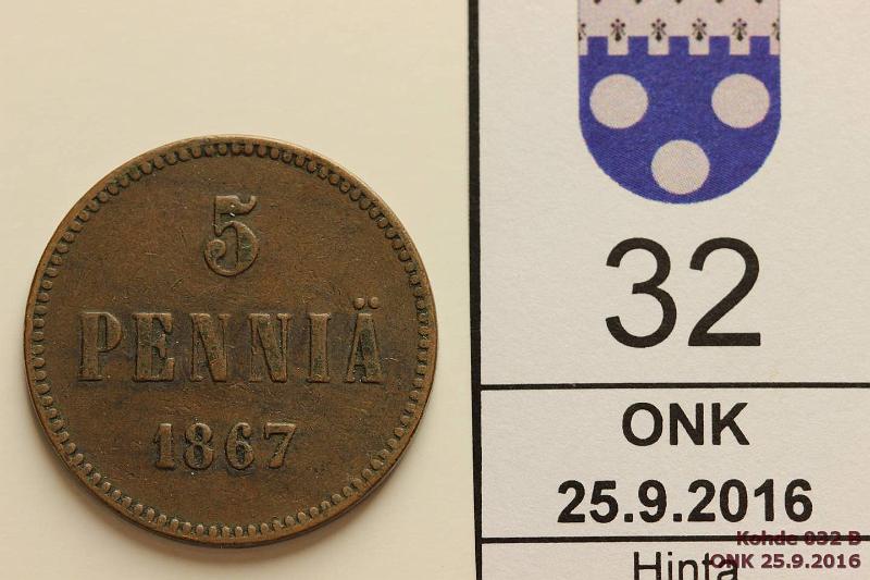 k-0032-b.jpg - Kohde 32 (kuva 2/2), lhthinta: 5 € 5 p 1867, kunto: 4