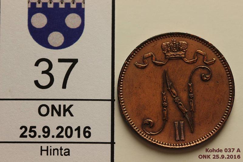 k-0037-a.jpg - Kohde 37 (kuva 1/2), lhthinta: 10 € / myyntihinta: 10 € 5 p 1898 Hyv kunto, mutta aikanaan puhdistettu, patinaa, kunto: 6